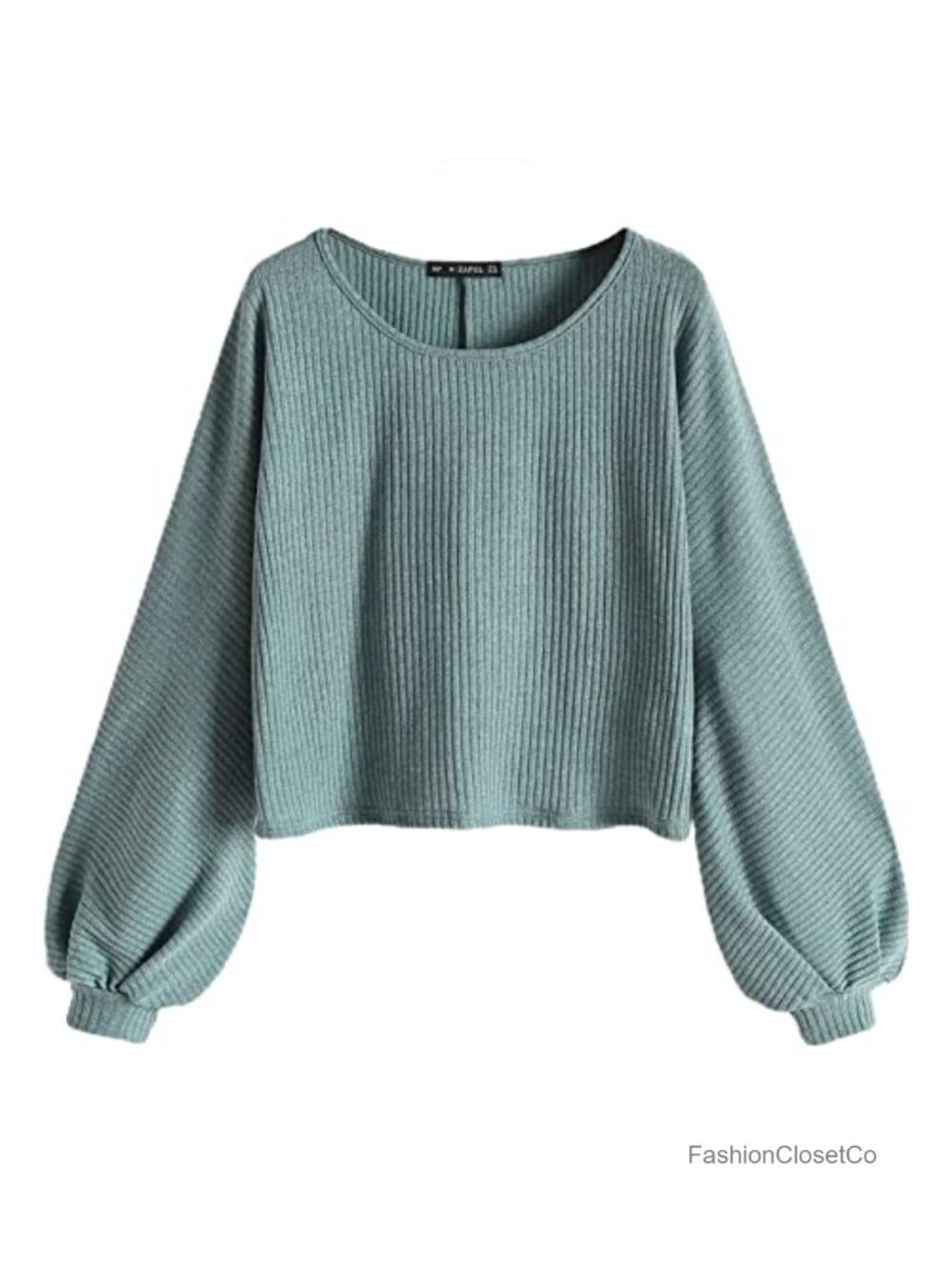 Ribbed Knit Cropped Sweater Long Sleeve Crew Neck Pullover
